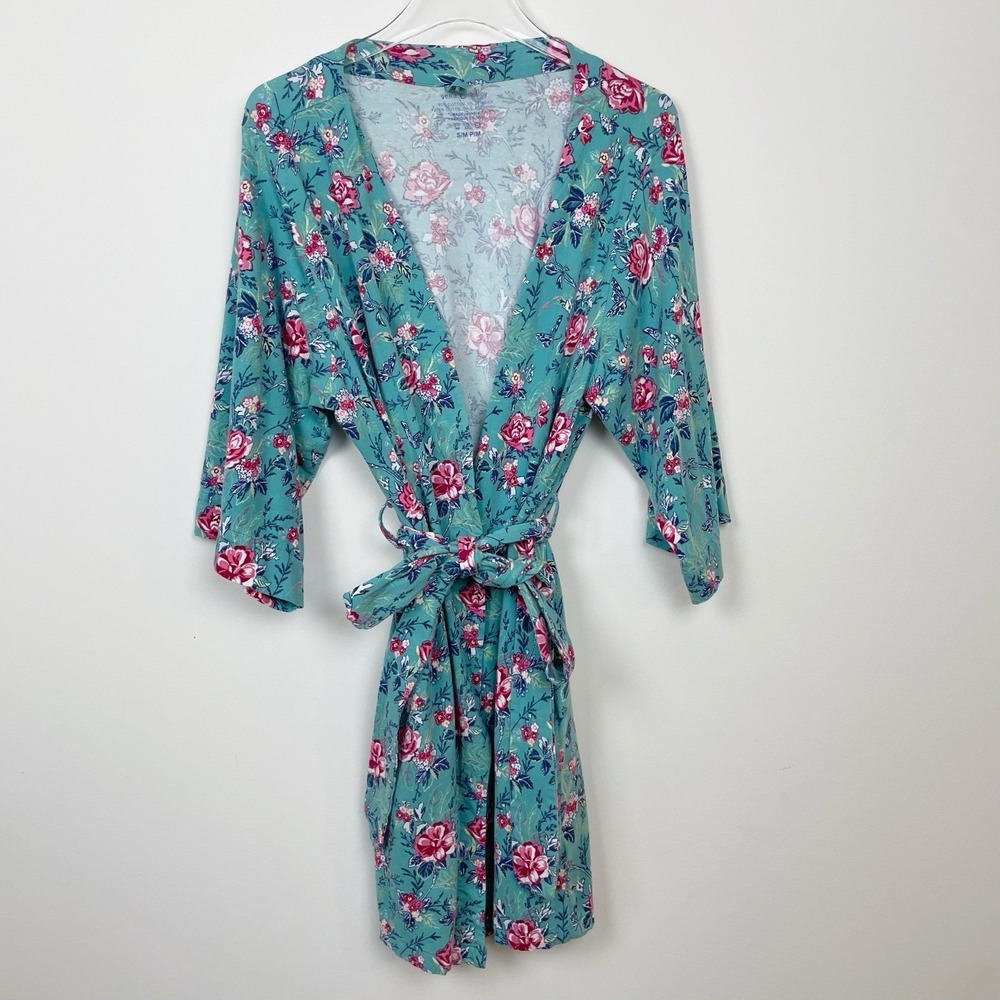 Very Bradley Women's Blue Rose Toile Robe Tie Front With Pockets Small / Medium